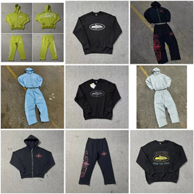 Corteiz z kapturem długim rękawem bluza zamkowa i sweatpants-4411  