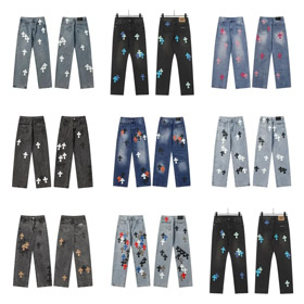Chrome serca CH Appliqué haftowane umyte luźne Jeans-4939  