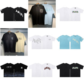 AMIRI list wzór szyi załogi koszulka z krótkim rękawem-5151  