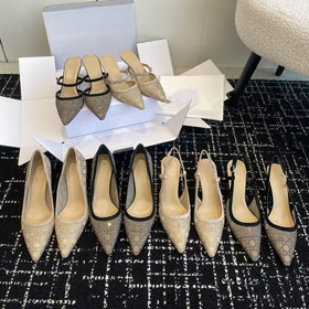 DIOR uchwycić ostrych palców siatki slingback kotek obcasy z strass ozdoby-5207  