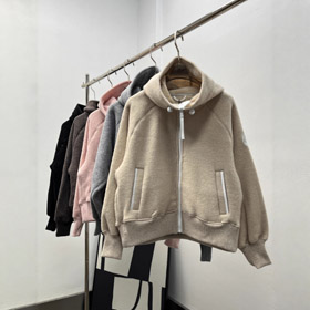 Goose down i jagnięca wełna dwustronny fleece gruba i ciepła kurtka z kapturem na zamku-5298  