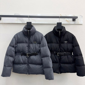 Prada kołnierz wełna tkanina długi rękaw pasy zagęszczone ciepłe kurtka-5346  