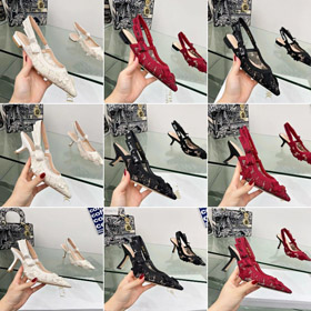 Dior haftowane płaskie buty z łukiem i koronką wycięcia-5615  