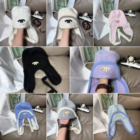 Chanel nowy królik futra ciepły czapka z dzianiny z klapkami do uszu-5975  