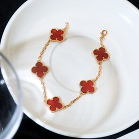 Van Cleef & Arpels classic five-flower bracelet red chalcedony-0266