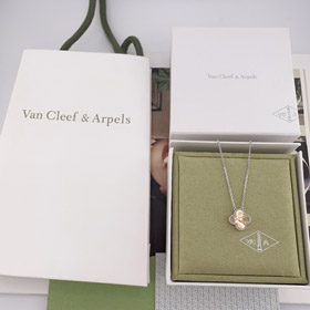 Van Cleef & Arpels white gold and rose gold diamond four-leaf clover necklace-0317